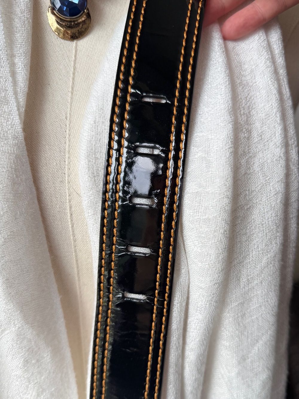 B-FENDI Black Patent Belt with Orange Stitching - Picture 8 of 9